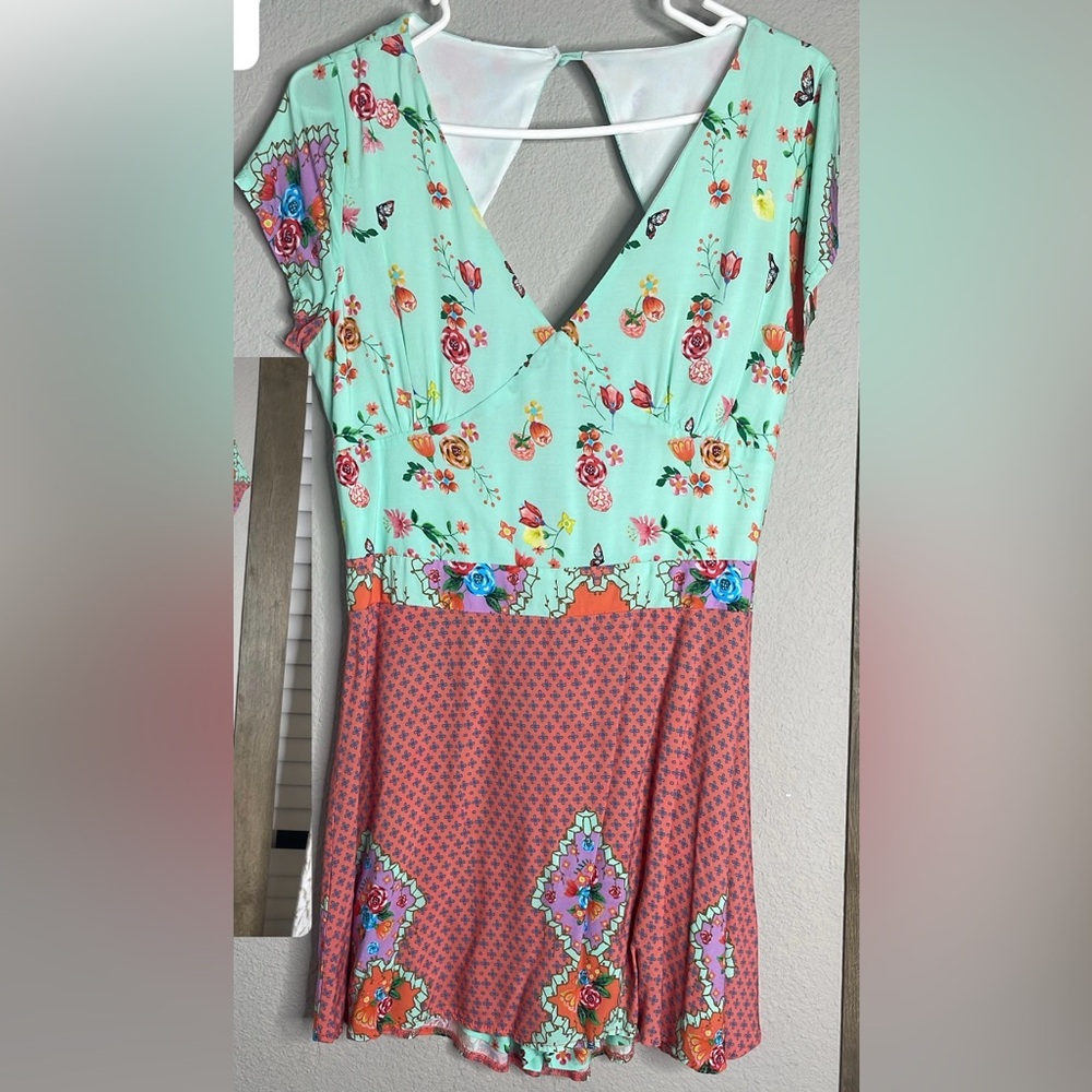 Pink and Green Halter Backless Sundress